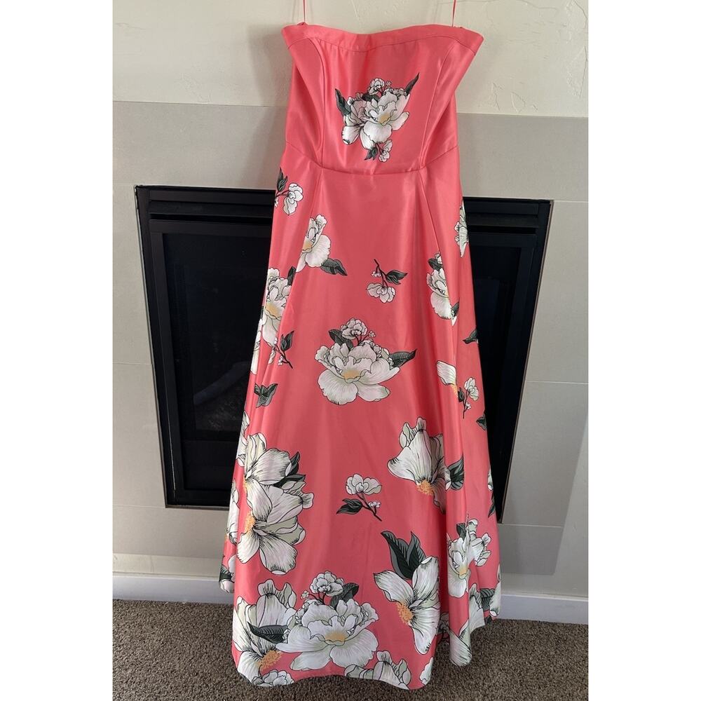 BHLDN Savannah Strapless Floral Satin A-Line Maxi Dress Womens 14 Pink Wedding - Picture 2 of 16